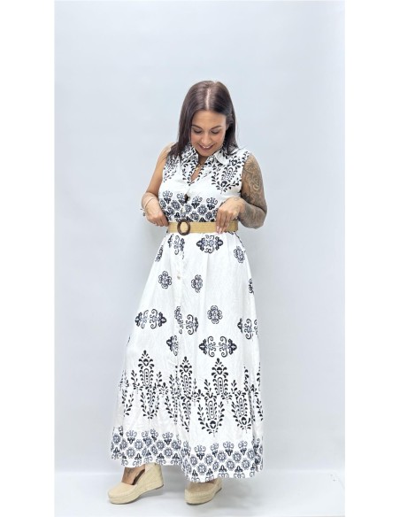 VESTIDO CON CINTURON SARAY BLANCO