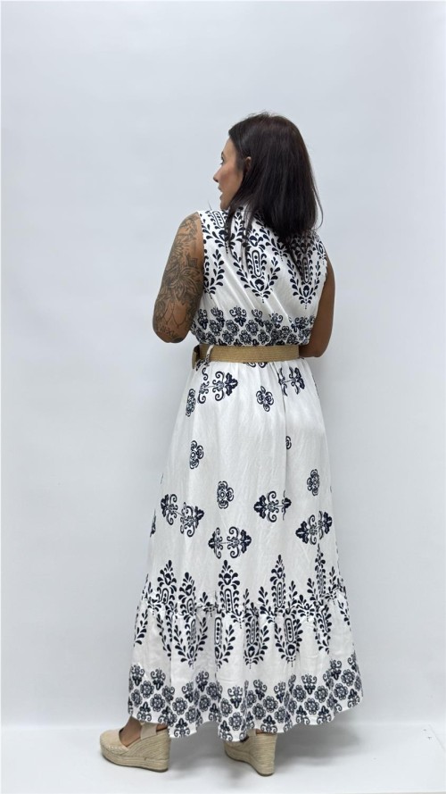 VESTIDO CON CINTURON SARAY BLANCO