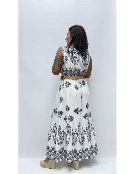 VESTIDO CON CINTURON SARAY BLANCO