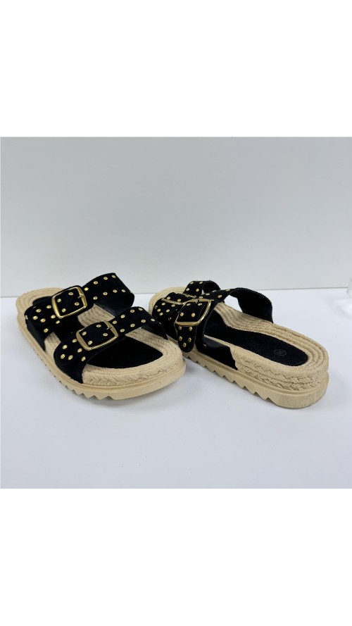 PLAYERA 2 HEBILLAS CON TACHAS NEGRO