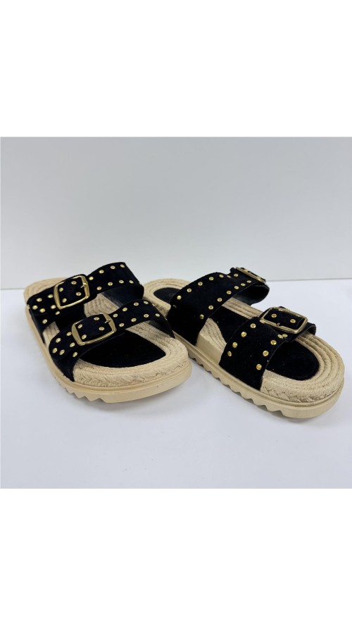 PLAYERA 2 HEBILLAS CON TACHAS NEGRO