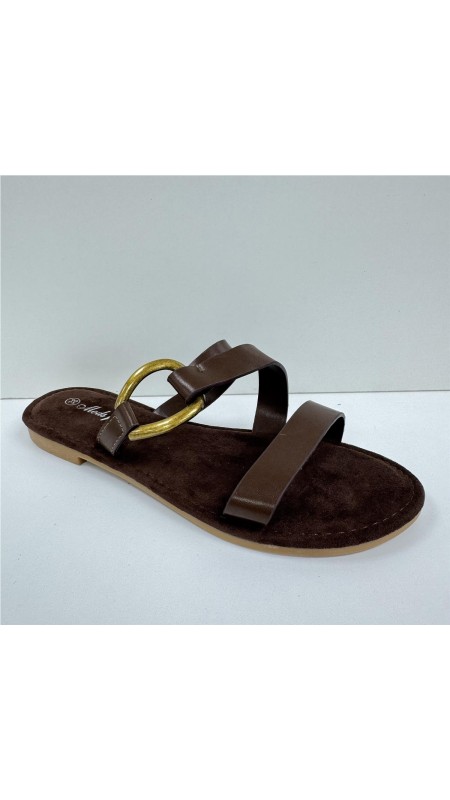 SANDALIA HEBILLA ADORNO LATERA MARRON