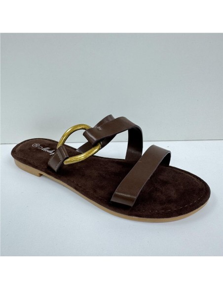 SANDALIA HEBILLA ADORNO LATERA MARRON