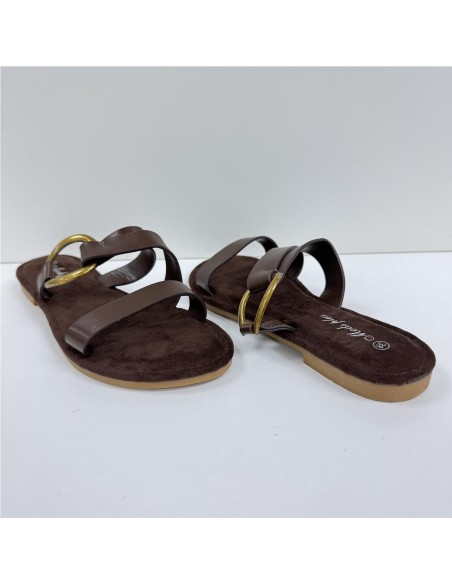 SANDALIA HEBILLA ADORNO LATERA MARRON