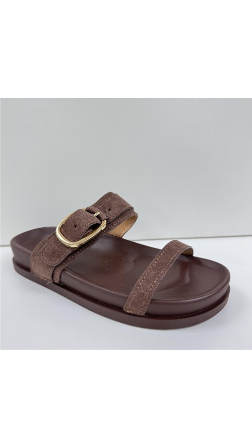 SANDALIA HEBILLA DOS TIRAS MARRON
