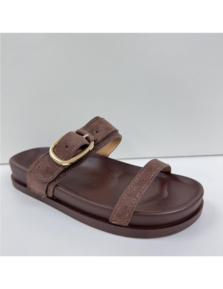 SANDALIA HEBILLA DOS TIRAS MARRON