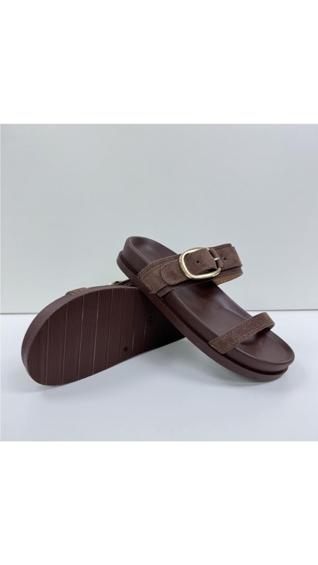 SANDALIA HEBILLA DOS TIRAS MARRON 2