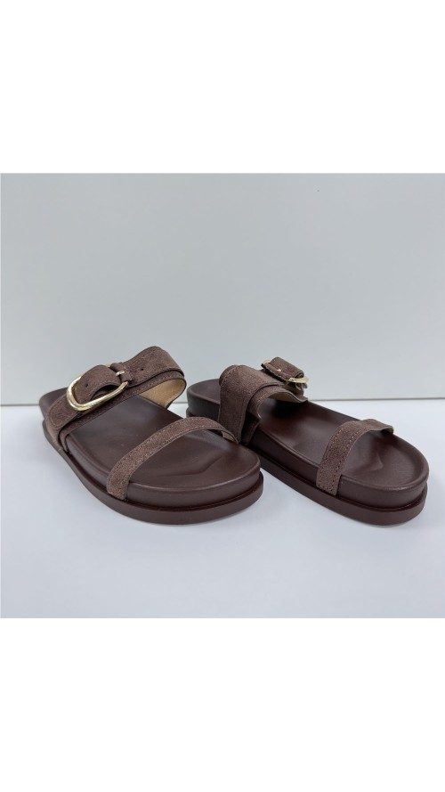 SANDALIA HEBILLA DOS TIRAS MARRON