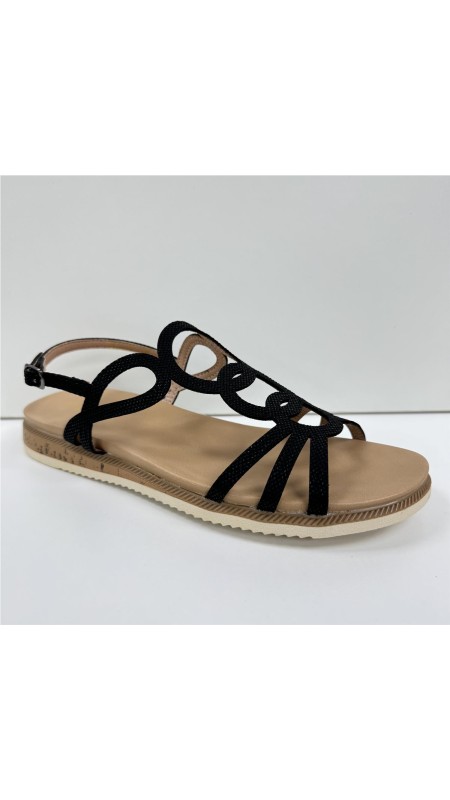 SANDALIA PLANA TIRAS CIRCULAR NEGRO