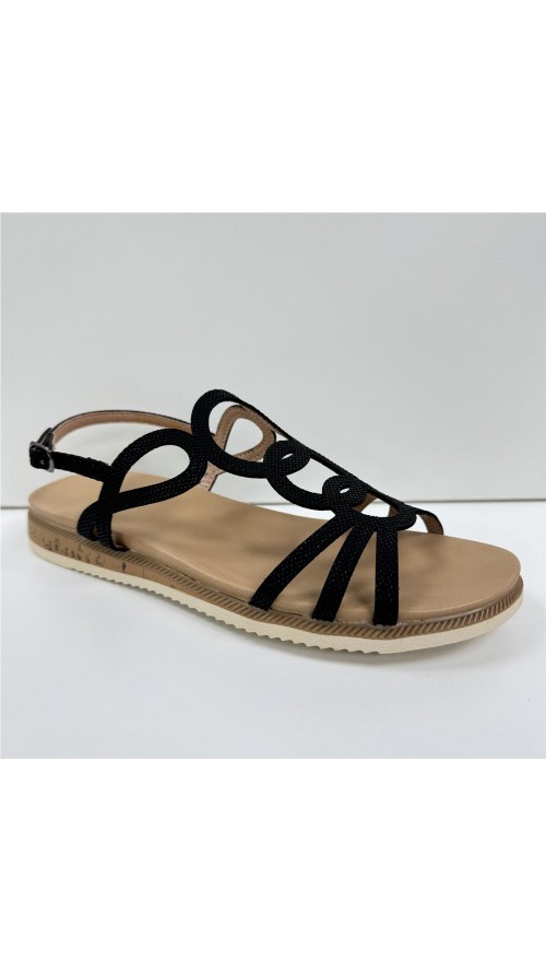 SANDALIA PLANA TIRAS CIRCULAR NEGRO
