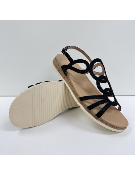 SANDALIA PLANA TIRAS CIRCULAR NEGRO