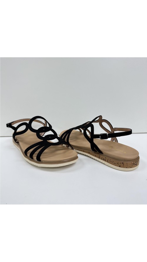SANDALIA PLANA TIRAS CIRCULAR NEGRO