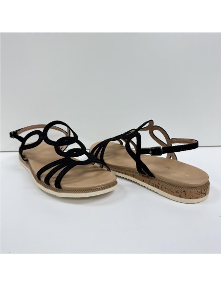 SANDALIA PLANA TIRAS CIRCULAR NEGRO