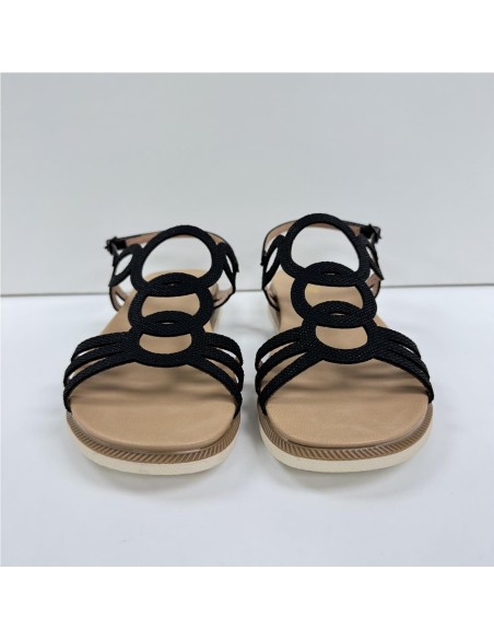 SANDALIA PLANA TIRAS CIRCULAR NEGRO