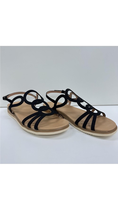 SANDALIA PLANA TIRAS CIRCULAR NEGRO