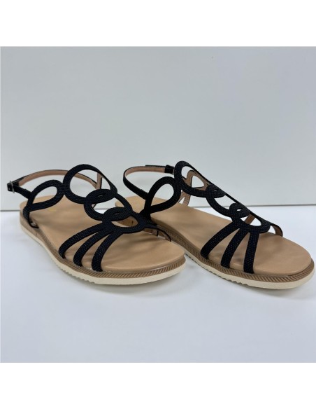 SANDALIA PLANA TIRAS CIRCULAR NEGRO