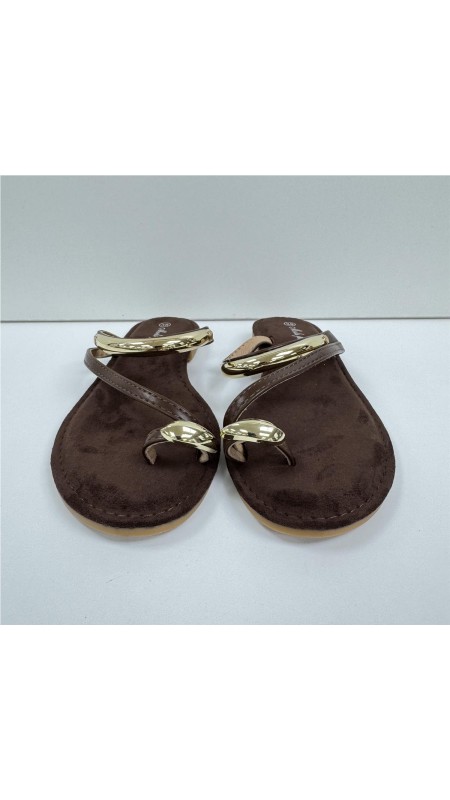 SANDALIA PLANA DETALLES ORO MARRON 2