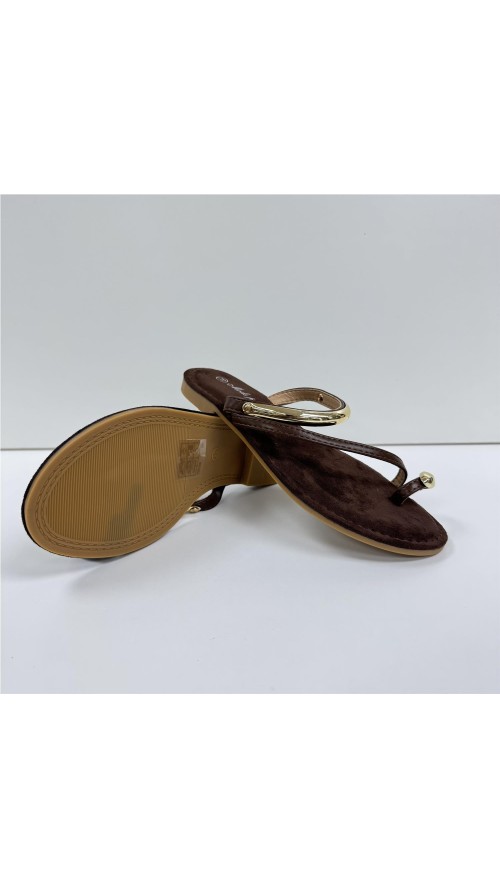 SANDALIA PLANA DETALLES ORO MARRON