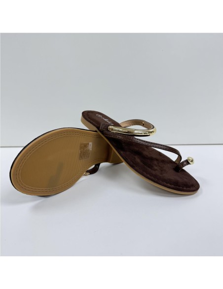 SANDALIA PLANA DETALLES ORO MARRON