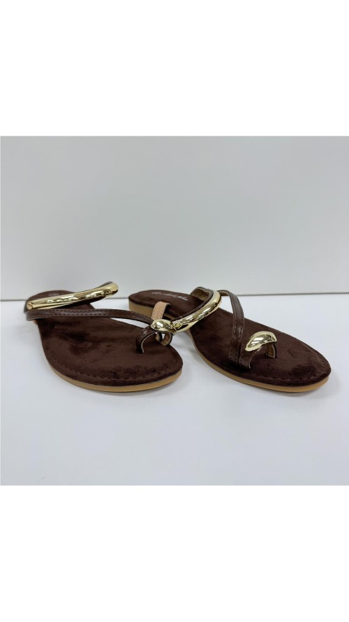 SANDALIA PLANA DETALLES ORO MARRON