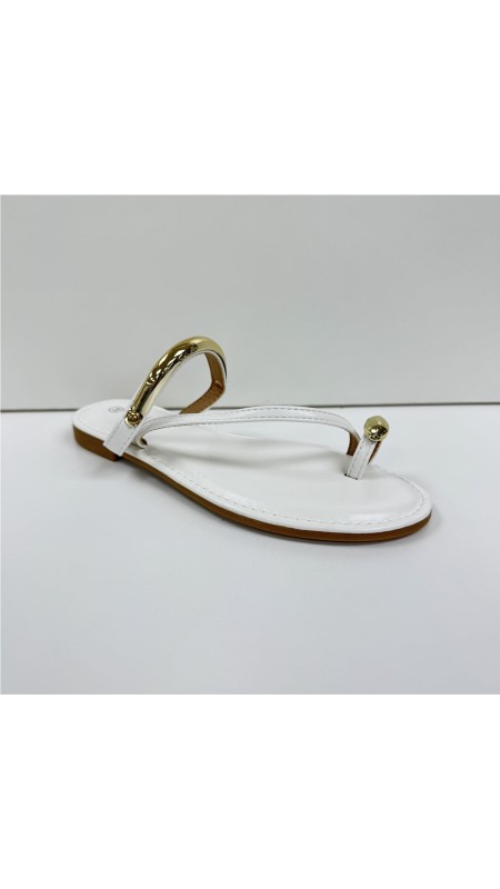 SANDALIA PLANA DETALLES ORO BLANCO