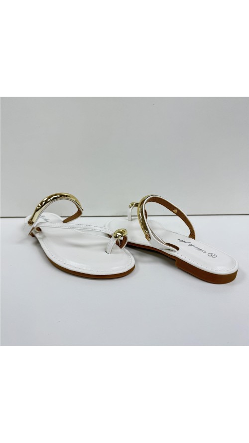 SANDALIA PLANA DETALLES ORO BLANCO