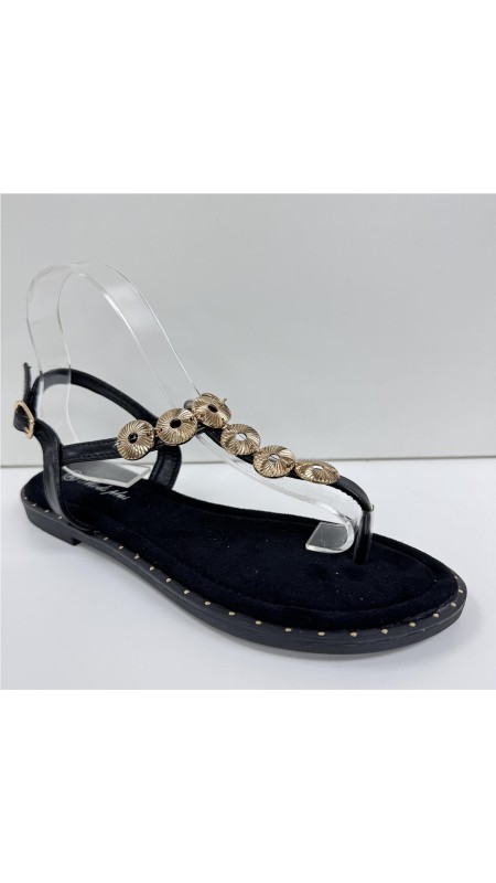 SANDALIA DEDO ADORNO METAL NEGRO
