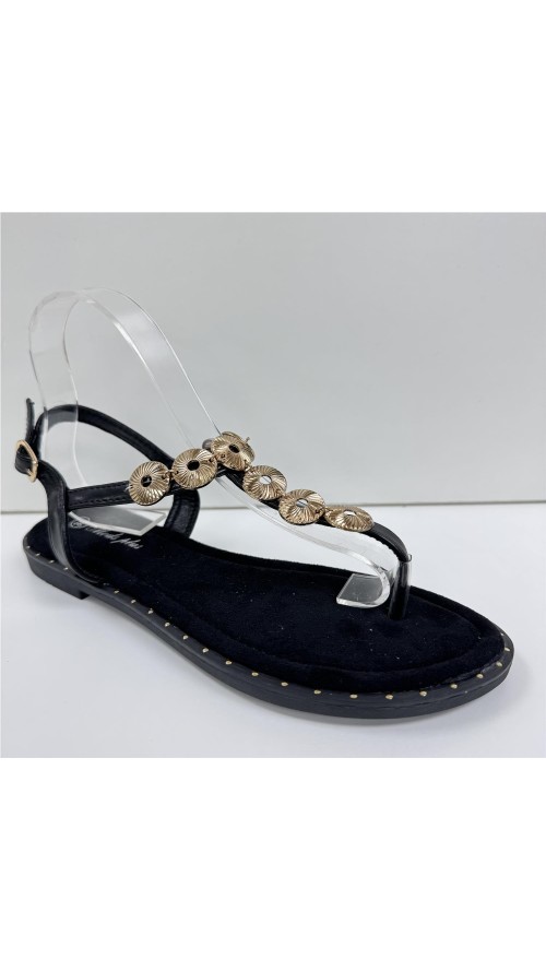 SANDALIA DEDO ADORNO METAL NEGRO
