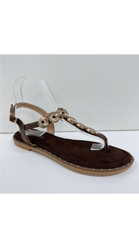 SANDALIA DEDO ADORNO METAL MARRON