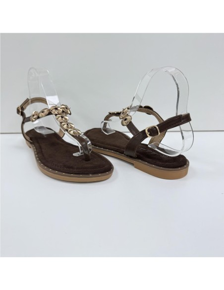 SANDALIA DEDO ADORNO METAL MARRON