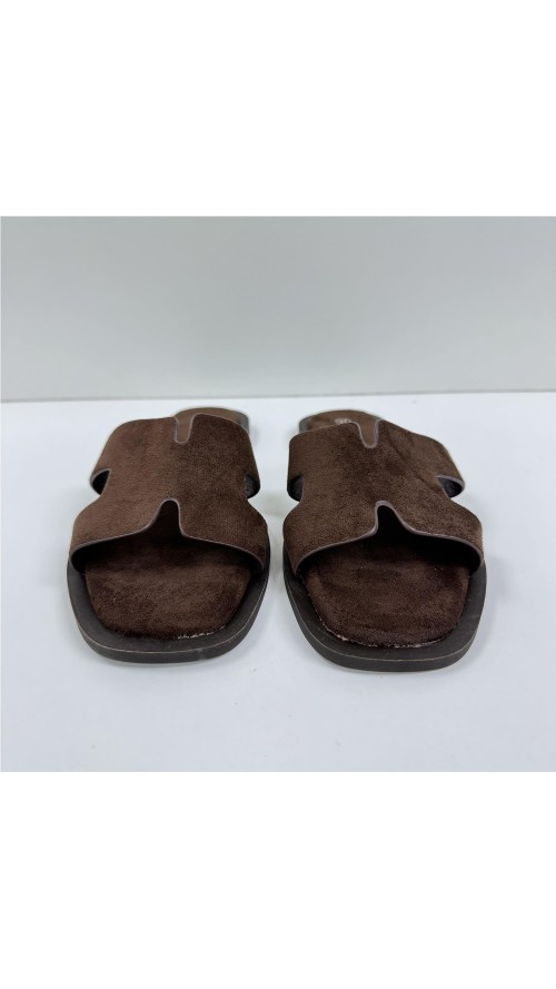 SANDALIA PLANA PALA ENTRELAZAD MARRON