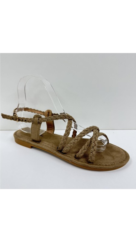 SANDALIA TIRAS TRENZADAS CAMEL