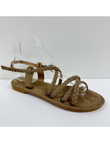 SANDALIA TIRAS TRENZADAS CAMEL