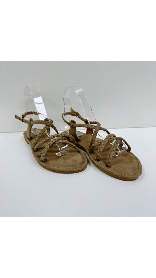 SANDALIA TIRAS TRENZADAS CAMEL