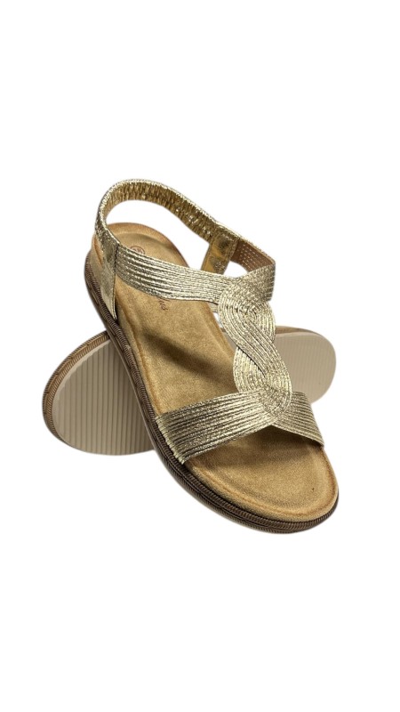 SANDALIA PLANA TIRA ELASTICA ORO