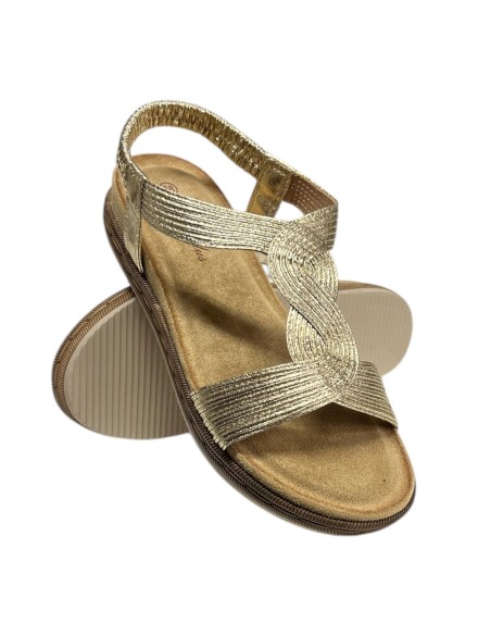 SANDALIA PLANA TIRA ELASTICA ORO