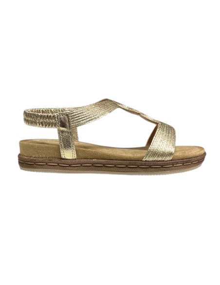 SANDALIA PLANA TIRA ELASTICA ORO