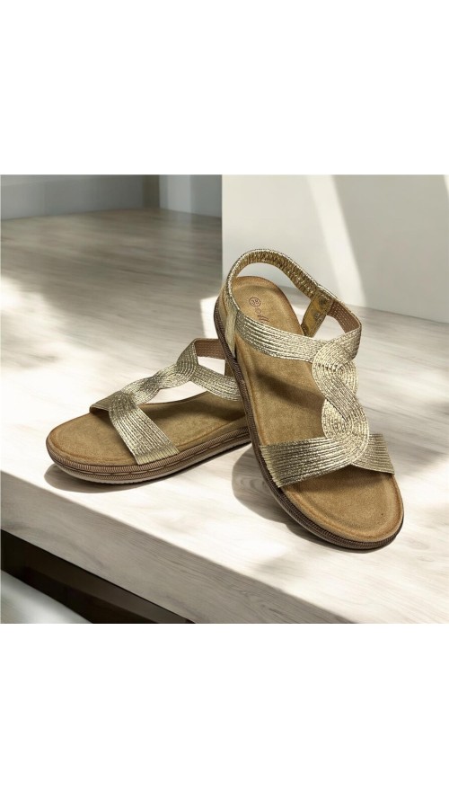 SANDALIA PLANA TIRA ELASTICA ORO
