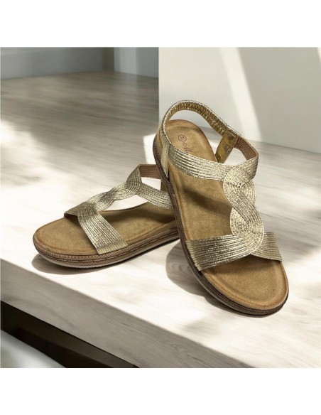 SANDALIA PLANA TIRA ELASTICA ORO