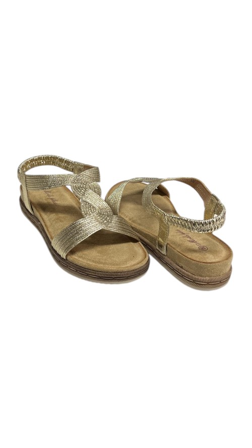 SANDALIA PLANA TIRA ELASTICA ORO