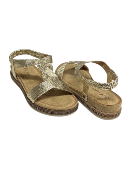SANDALIA PLANA TIRA ELASTICA ORO