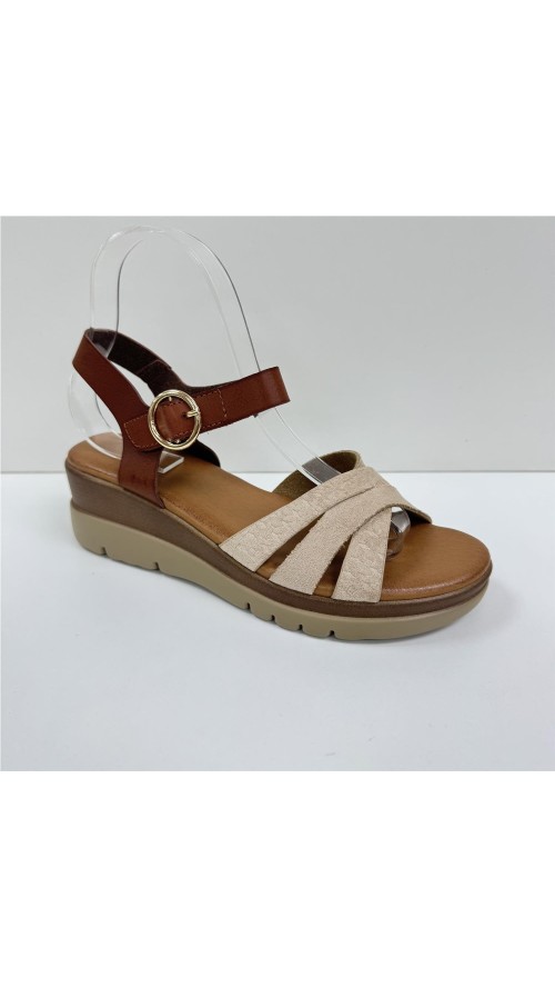 SANDALIA BIO TIRAS COMBINADA BEIG