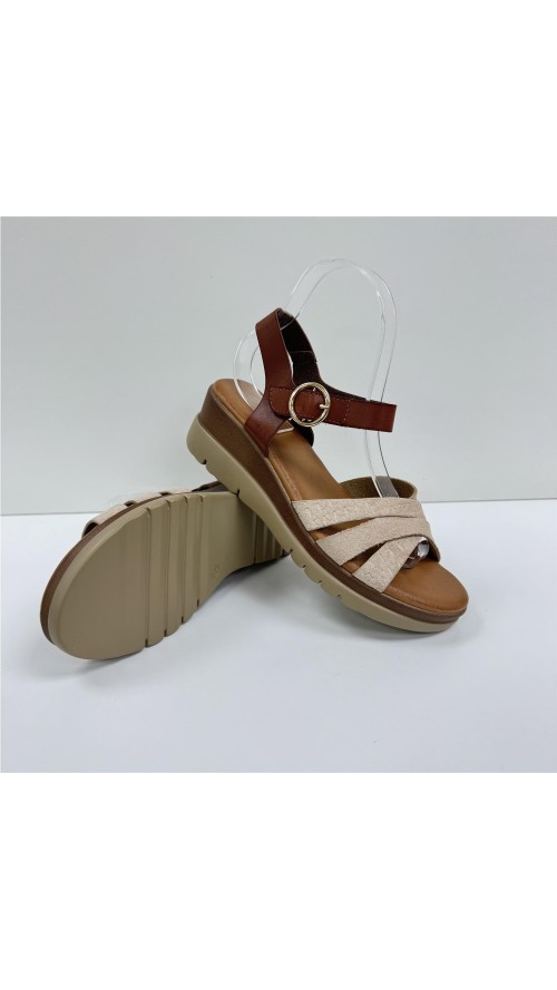 SANDALIA BIO TIRAS COMBINADA BEIG