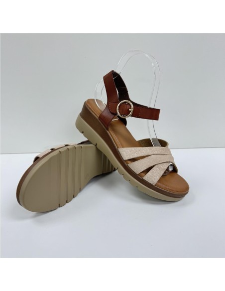SANDALIA BIO TIRAS COMBINADA BEIG