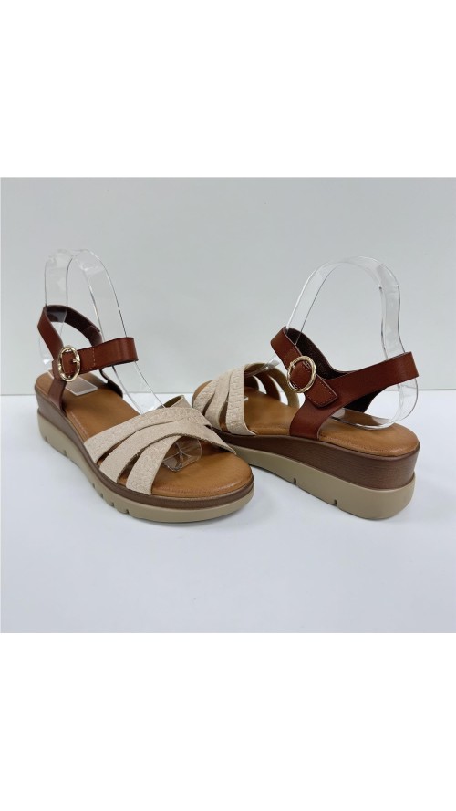 SANDALIA BIO TIRAS COMBINADA BEIG