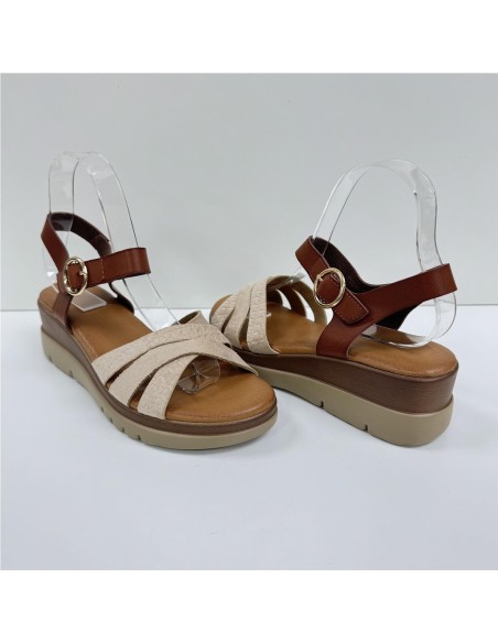 SANDALIA BIO TIRAS COMBINADA BEIG