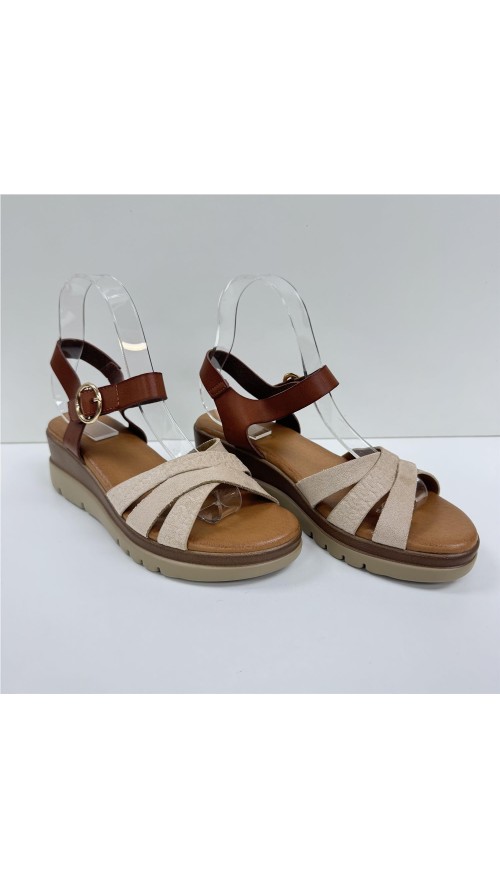 SANDALIA BIO TIRAS COMBINADA BEIG