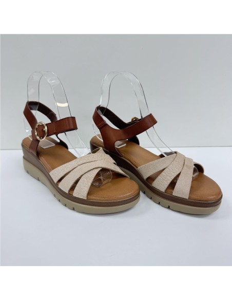 SANDALIA BIO TIRAS COMBINADA BEIG