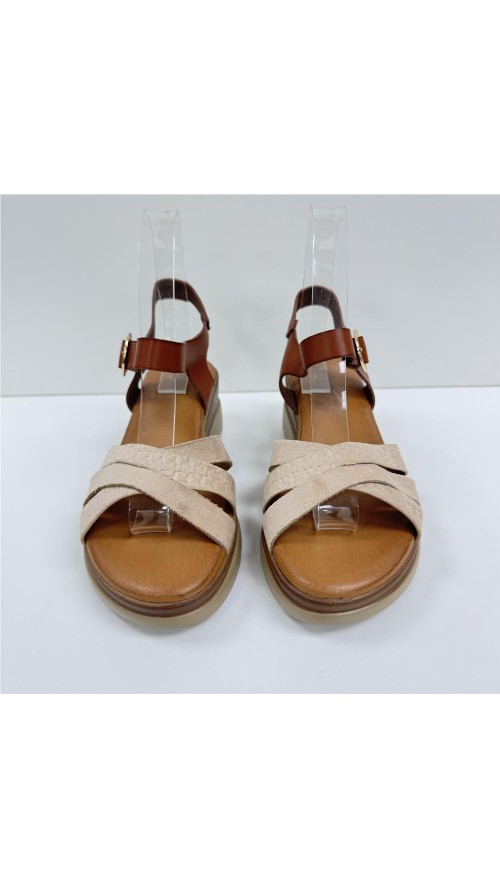 SANDALIA BIO TIRAS COMBINADA BEIG