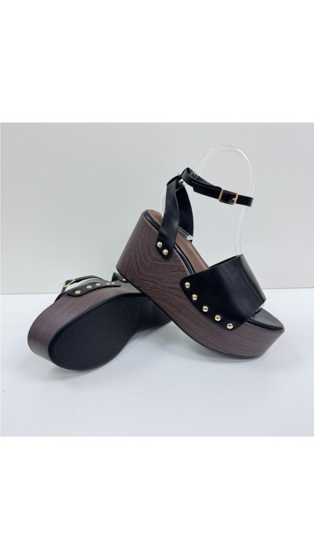 SANDALIA DE CUÑA DE MADERA NEGRO 2